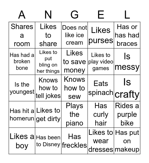 Daddy Daughter Date Fun Bingo Card