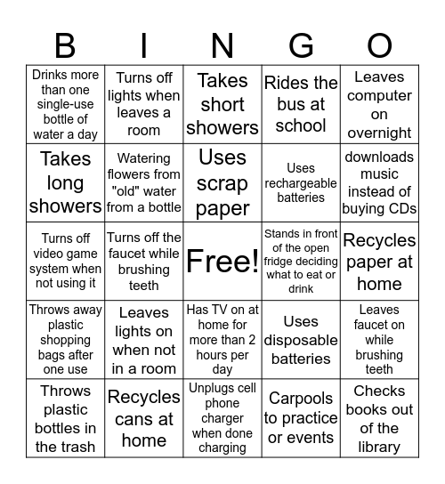 Conservation Bingo Card