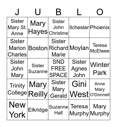 Jubilee Bingo Card