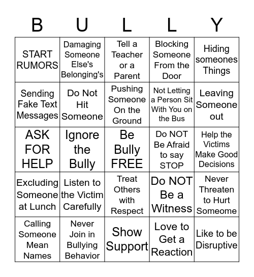 Bullies Are Dispicable Bingo Card
