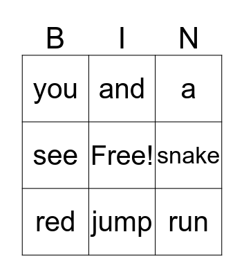 Words I Know Bingo Card