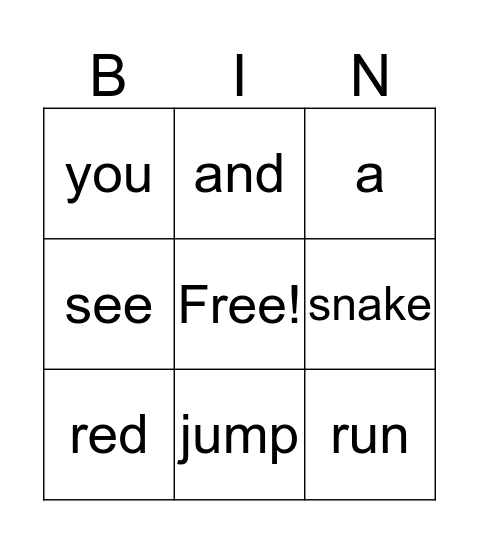 Words I Know Bingo Card