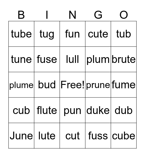 CVCe Long u Bingo Card