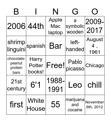 Barack Obama Bingo  Bingo Card