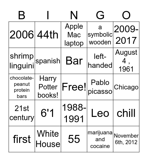 Barack Obama Bingo  Bingo Card
