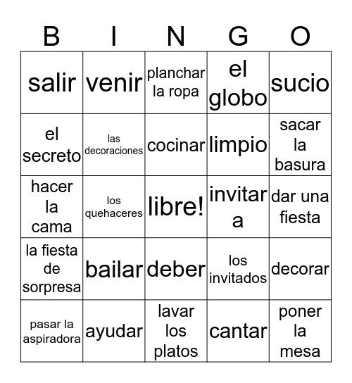 Vocab  Bingo Card