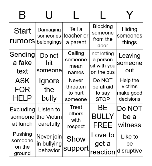 Bullies are Despicable  Bingo Card