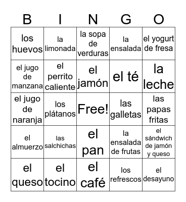 Desayuno o Almuerzo Bingo Card