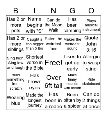Howe Youth Day 2017 Bingo Card
