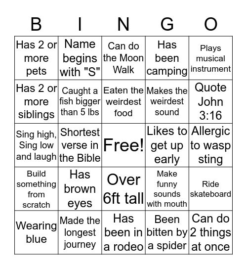 Howe Youth Day 2017 Bingo Card