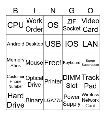 Computer Maintenance Terms Bingo Card