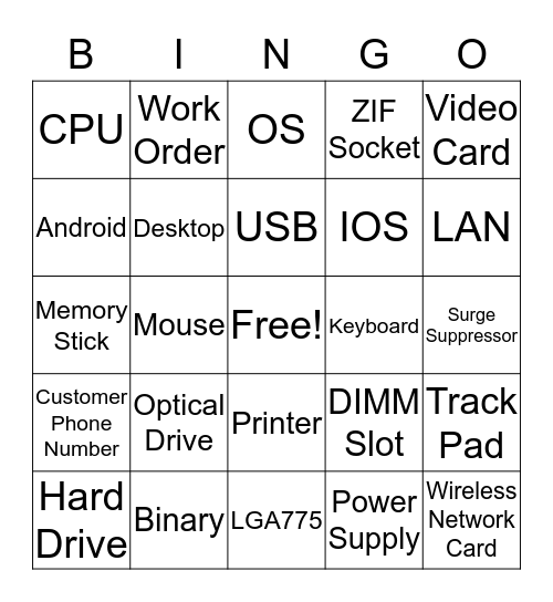 Computer Maintenance Terms Bingo Card