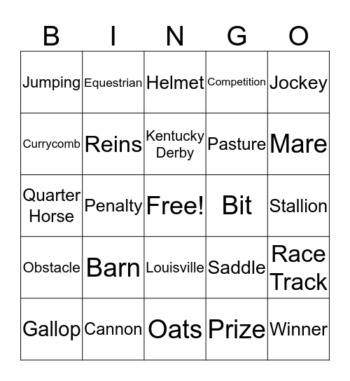 Kentucky Derby Bingo Card