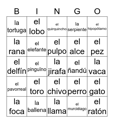 A-NI-MAL-FA-BE-TO Bingo Card