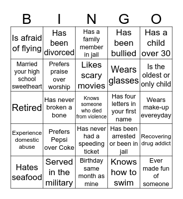 The Real Me Bingo Card