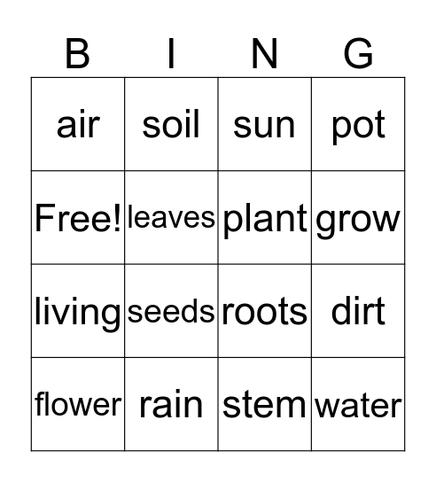 Seeds and Plants Bingo Card