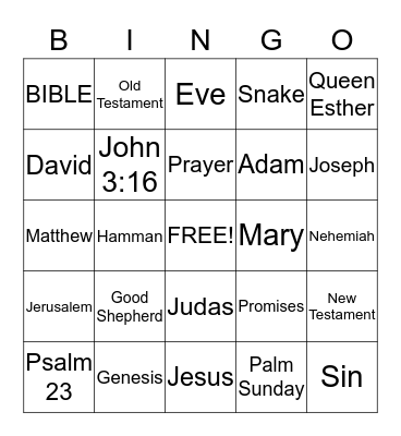 BIBLE BINGO! Bingo Card