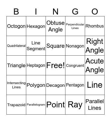 Geometry Bingo  Bingo Card