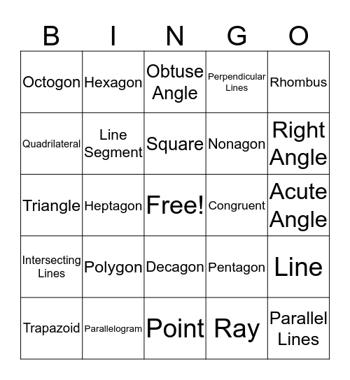 Geometry Bingo  Bingo Card