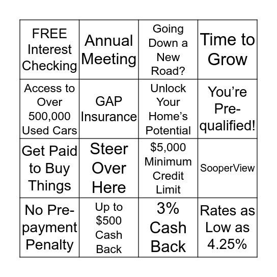 Sales Meeting Bingo Card
