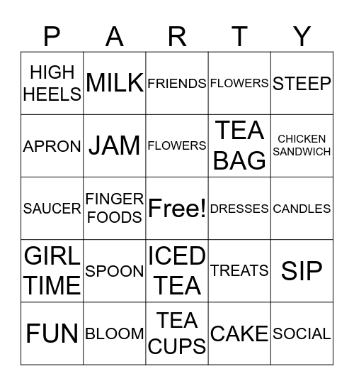 AHG Tea Party 2017 Bingo Card