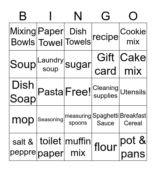 Pantry Shower Bingo Card