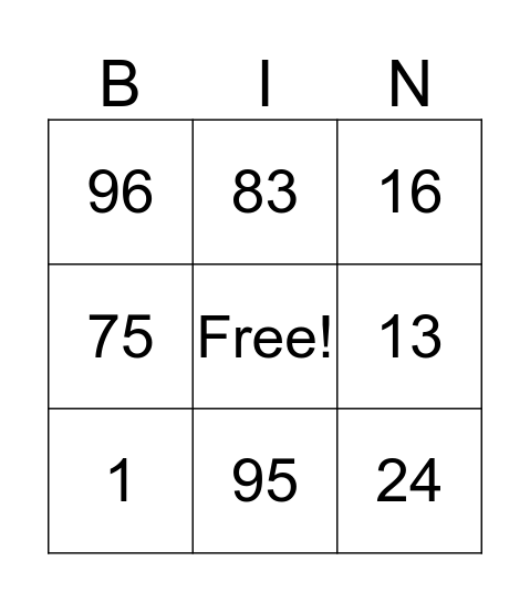 Untitled Bingo Card