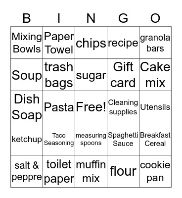 Pantry Shower Bingo Card