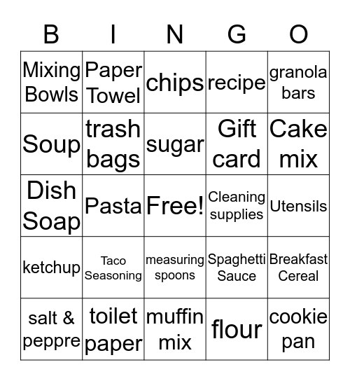 Pantry Shower Bingo Card