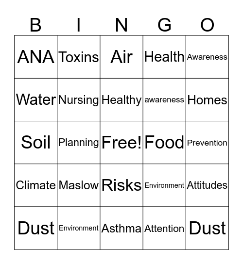 Environmental Health Bingo Card