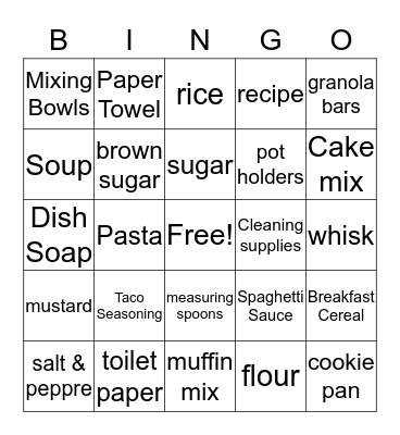 Pantry Shower Bingo Card