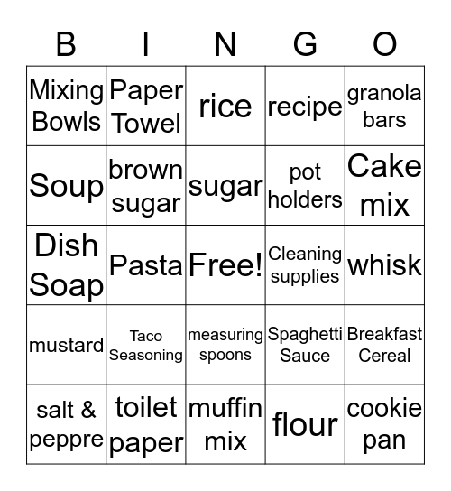 Pantry Shower Bingo Card