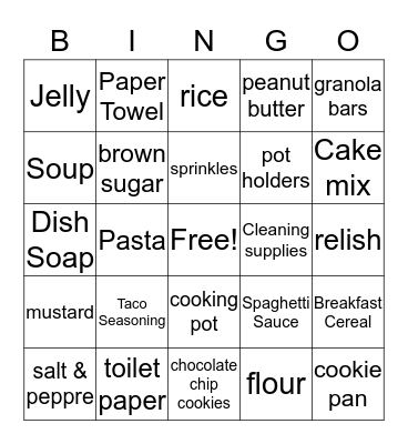 Pantry Shower Bingo Card