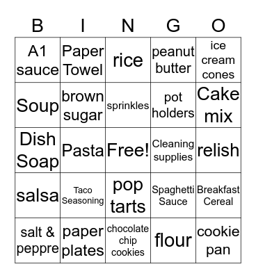 Pantry Shower Bingo Card