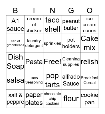 Pantry Shower Bingo Card