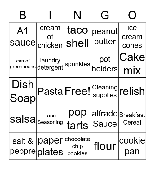 Pantry Shower Bingo Card