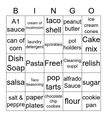 Pantry Shower Bingo Card