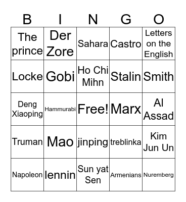 Leaders and Events Bingo Card