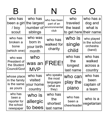 Find Someone WHO Bingo Card