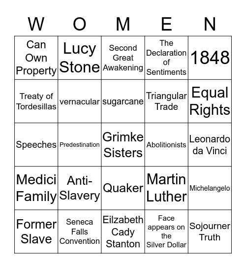 Woman's Suffrage Bingo Card