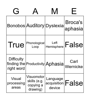 Language Bingo Card