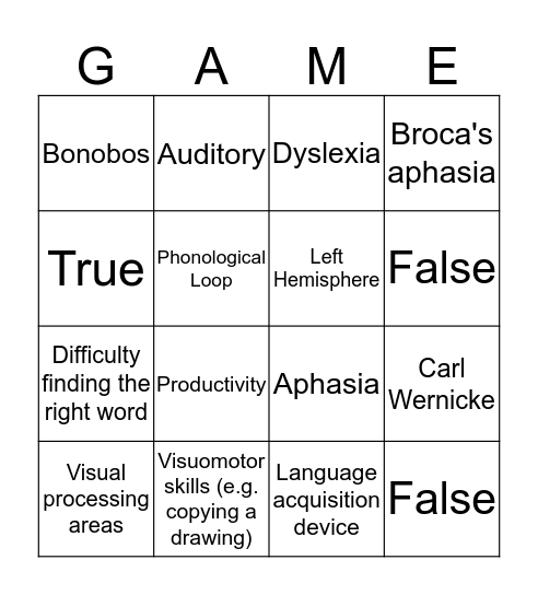 Language Bingo Card