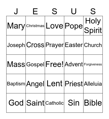 Sunday School Bingo Card