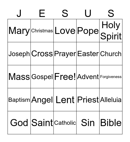 Sunday School Bingo Card