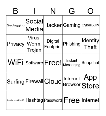 Internet Safety Bingo Card