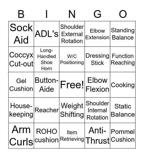 Occupational Therapy Bingo Card