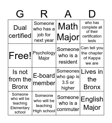Grad bingo  Bingo Card