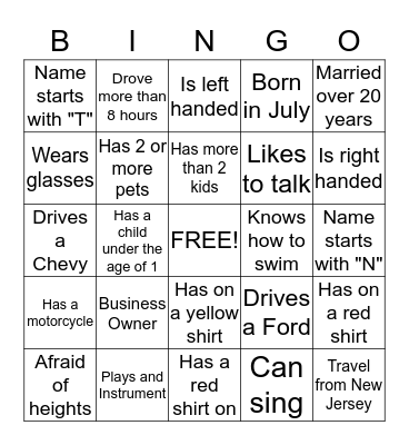 Mix and Mingle Bingo Card
