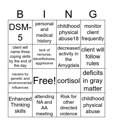 Antisocial Personality Bingo Card