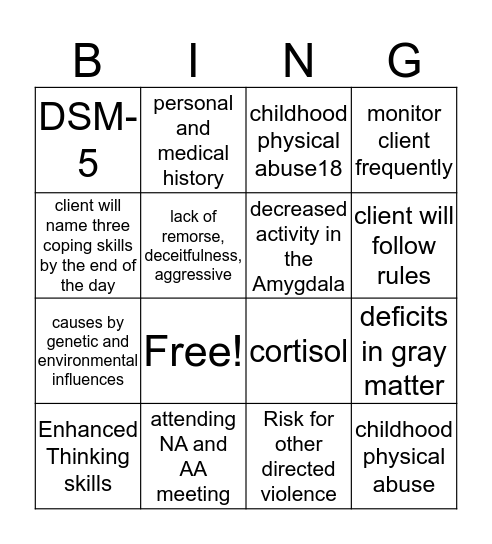 Antisocial Personality Bingo Card